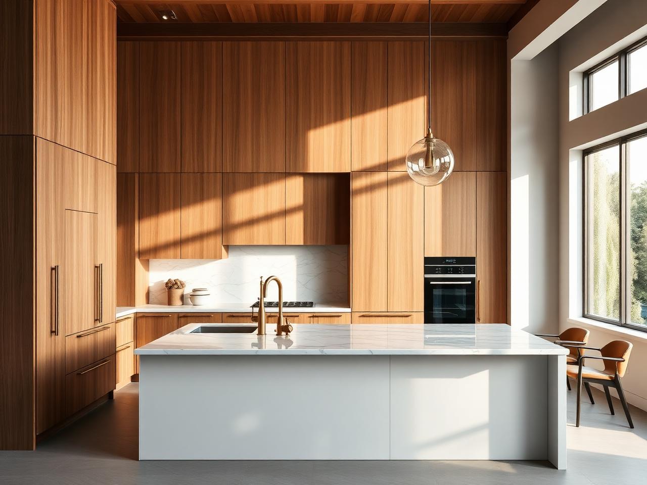 Modern luxury kitchen with marble island